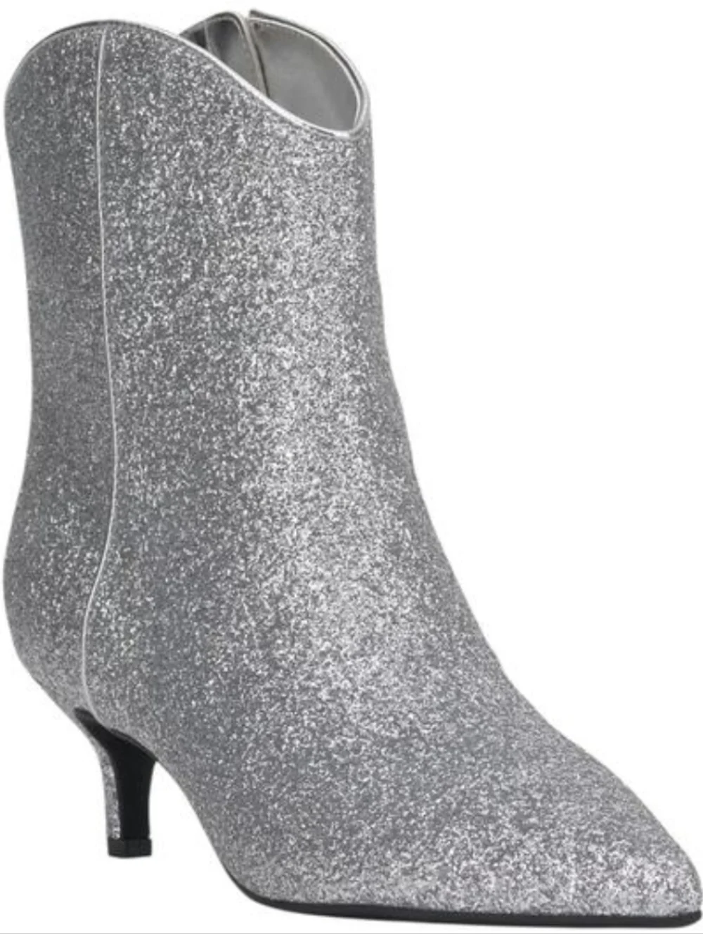 On 43th Aatira Silver Glitter Ankle Boot With Kitten Heel NWOT